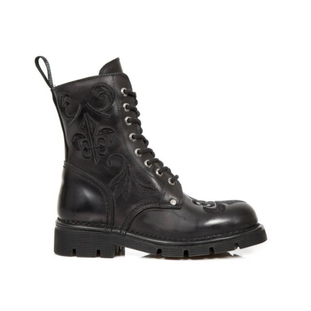 New Rock Boot metallic m-newmili118-s1 fleur-de-lis leather black combat boots